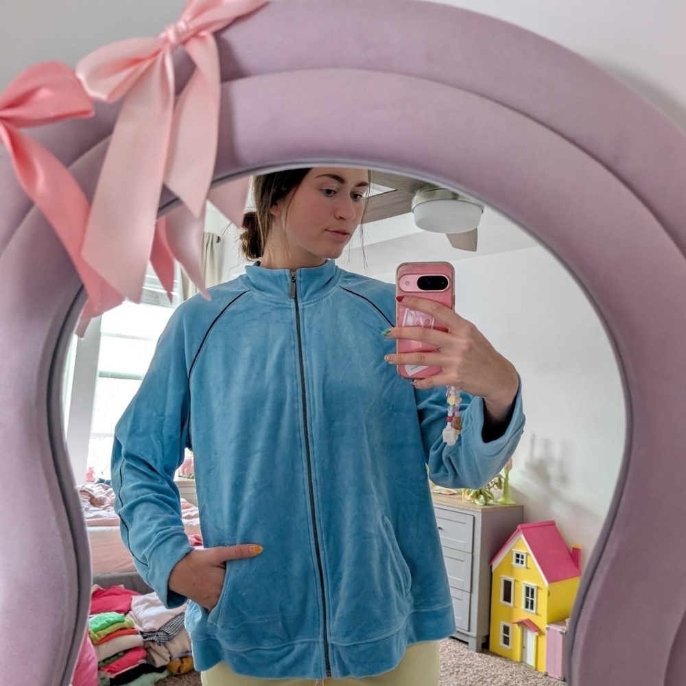 Vintage Light Blue Velvet Tracksuit Jacket Size 2X